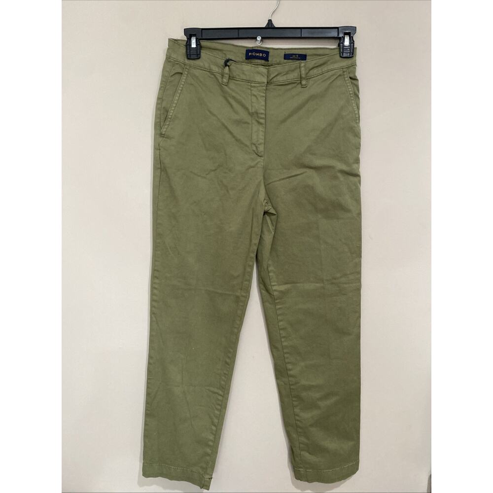 Piombo Women’s Olive Green Chino Straight Leg Stretch Preppy ClassicPants Sz 10